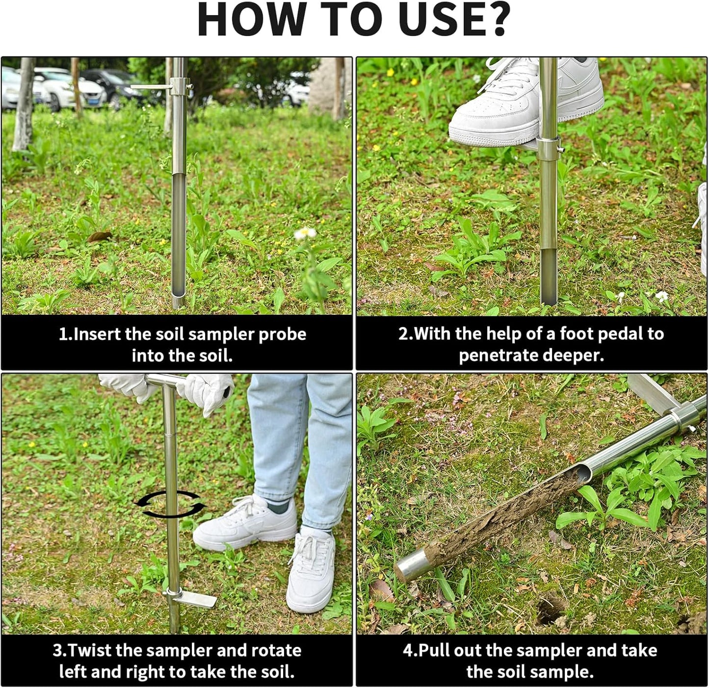 Soil Sample Probe, 36 Inch Soil Probe Rod, Ground Probe Rod, My Soil Test Kit, Stainless Steel Soil Sampler Tool for Soil Sampling, Gardening