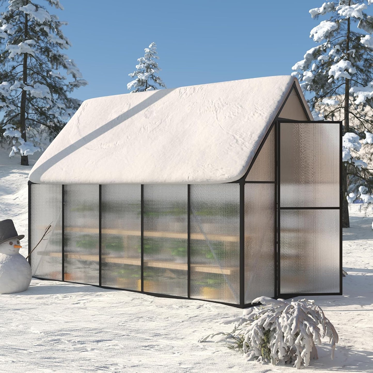 6x10 FT Greenhouse for Outdoors, Polycarbonate Greenhouse with Roof Vent, Enhanced Aluminum Large Walk-in Green House for Garden Backyard