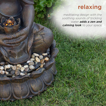Alpine Corporation GEM122 Outdoor Floor Meditating Soothing Buddha Statue Waterfall Fountain for Garden, 33", Bronze