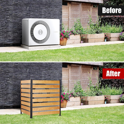 Privacy Fence Panels for Outside No Dig Fence Screen Garden Fence Wooden Air Conditioner Fence Panels for Outdoor Yard Trash Cans, AC, Compost Bin(48" W x 48" H-Horizontal-1 Panels Wood+Metal)