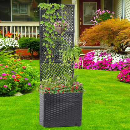 HPC Decor 46" Planter Box with Trellis- Outdoor Raised Garden Bed with Non Woven Bags, Handwoven Garden Bed with Trellis, Free-Standing Planter Box for Climbing Plants/Vines and Garden,Patio,Balcony.