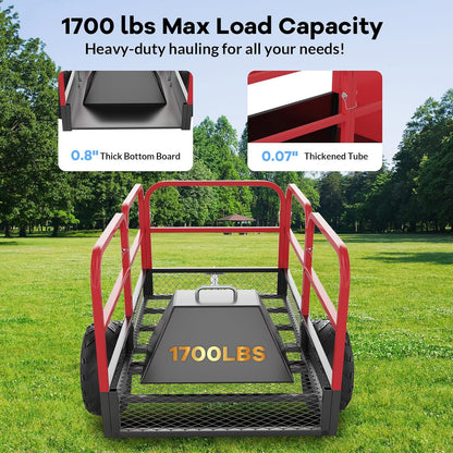 GAOMON Heavy Duty Utility Cart Cargo Trailer, 1700 Lbs 15 Cubic Feet, Yard Utility Trailer with Removable Sides and Handle, Garden Dump Cart for Hauling Behind Lawn & Garden Tractors