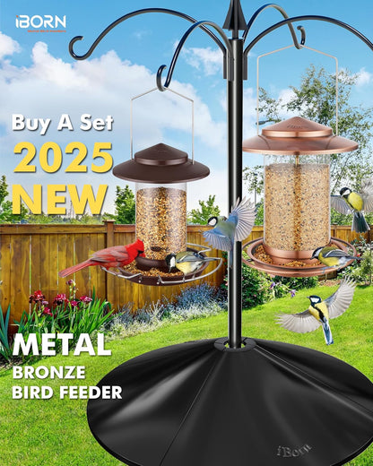 iBorn Bird Feeder Metal Squirrel Chew-Proof Bird Feeders for Outdoors Hanging for Cardinal Outside, Holds 1.5LB Seed with 3 Perchs, Bronze (Seed is not Included)