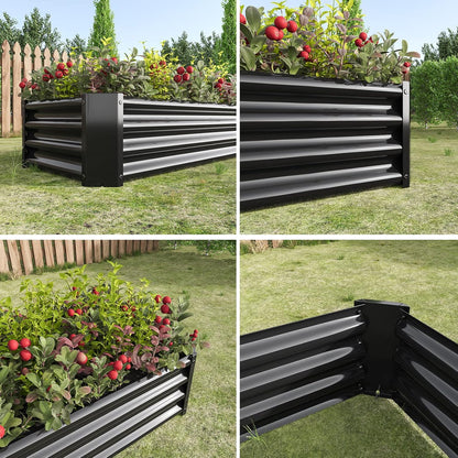 Galvanized Raised Garden Bed for Vegetables,Planter Raised Garden Boxes Outdoor,Metal Raised Garden Beds Steel Kit for Vegetables Flower Herb Patio Black Rectangle