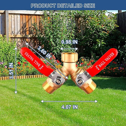 Heavy Duty Brass Garden Hose Splitter – 2 Way Y Valve with Leak-Proof Design & Stainless Steel Long Handle, 3/4" Hose Connector for Precise Flow Control
