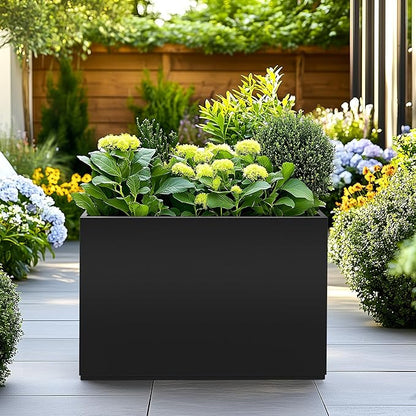 Large Rectangle Planter Metal Black Planter Box with a Drainage Hole and a Removable Divider Indoor Outdoor Porch Pots for Tall Plants, Trees, Flowers 35.43" x 9.06" x 25.59" Black