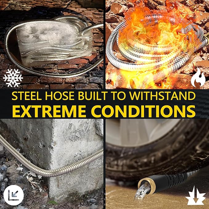 50 ft ft Stainless Steel Garden Hose - 2025 Upgraded Metal Water hose - Flexible Water Hose Pipe with Latex Core, 3/4" Solid Brass Connectors - No-Expandable Garden Hoses