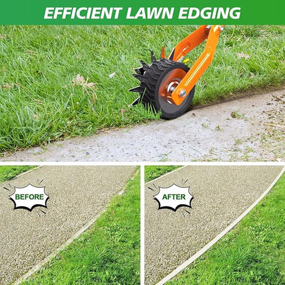 Wheel Rotary Edger Lawn Tool, Sidewalk 66.7Inch Manual Lawn Edger, Grass Edge Trimmer, Adjustable Stainless Steel Handle with Cushion Grip,Soil,Garden and Yard Tool,Orange
