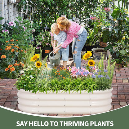 1MORE Galvanized Raised Garden Bed- Planter Garden Boxes Outdoor, Raised Beds for Gardening, 4x2x1ft Metal Garden Bed Kit for Vegetables Flower, Planter Raised Beds with Protective Tape & Tools.White