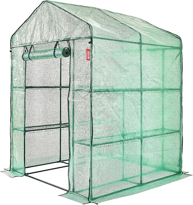 VEVOR Walk-in Green House, 55.5 x 55.5 x 78.7 inch, Portable Greenhouse with Shelves, High Strength PE Cover with Roll-up Zipper Door and Steel Frame, Set Up in Minutes, for Planting and Storage