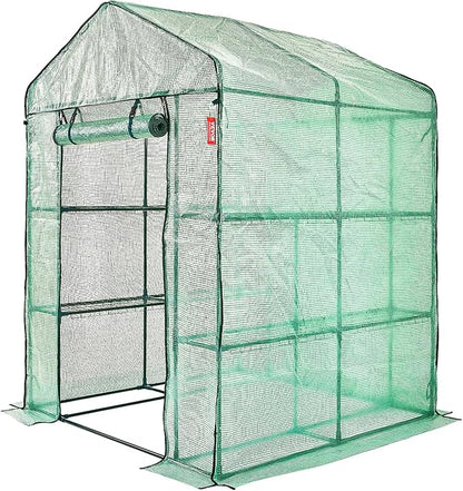 VEVOR Walk-in Green House, 55.5 x 55.5 x 78.7 inch, Portable Greenhouse with Shelves, High Strength PE Cover with Roll-up Zipper Door and Steel Frame, Set Up in Minutes, for Planting and Storage