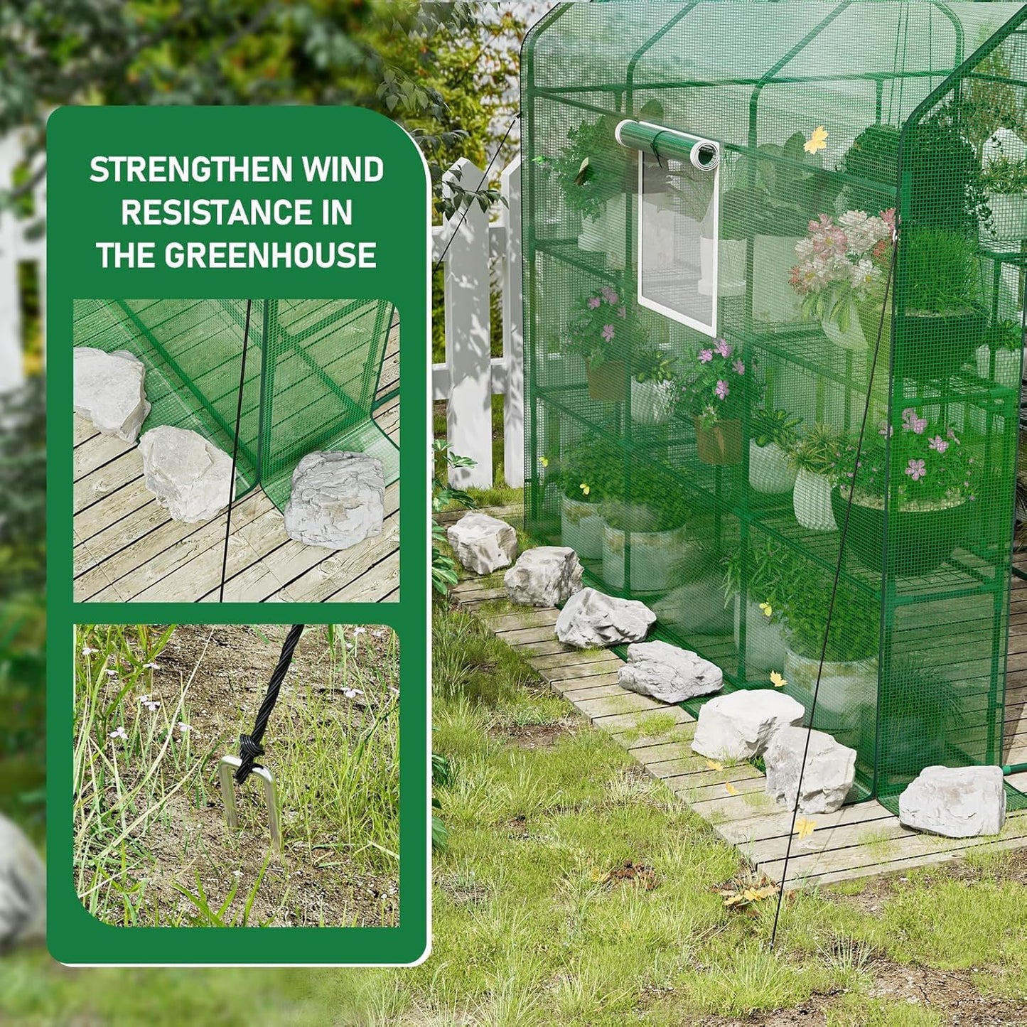 SPECILITE 56×85×77Inch Walk-in Greenhouse, Heavy Duty Small Plant House with Thicken PE Cover and Steel Frame, for Garden, Outdoors, Indoors, Green