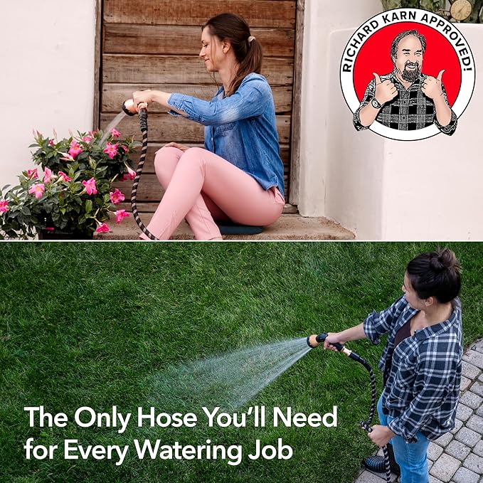 Pocket Hose Copper Bullet Expandable Garden Hose 25 FT w/10 Pattern Thumb Spray Nozzle AS SEEN ON TV 650psi 3/4 in Patented Lead-Free Ultra-Lightweight Solid Copper Anodized Aluminum Fittings No-Kink