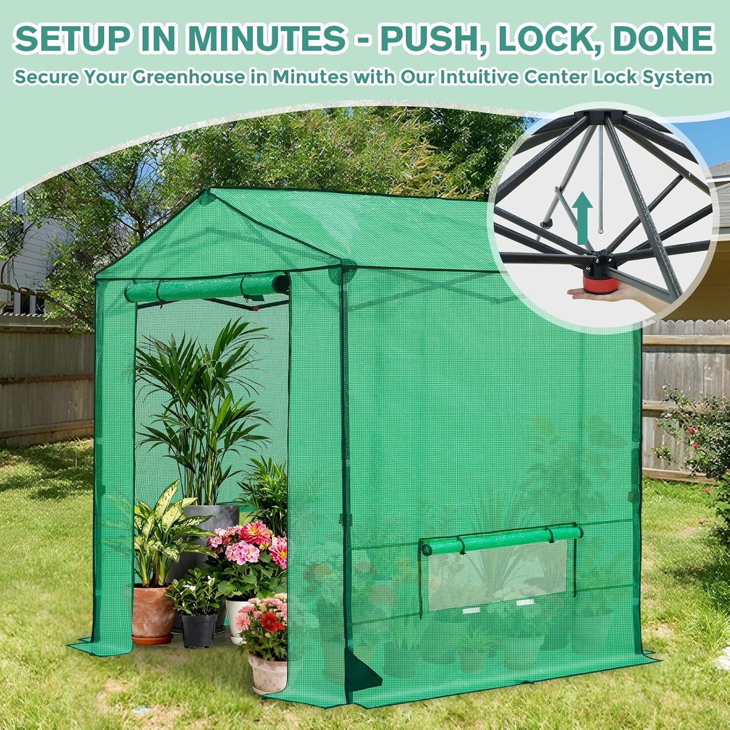 COOS BAY 6x6 FT Portable Walk-in Greenhouse, Pop up Outdoor Green House with Power Access Openings, Zippered Doors & Windows, Durable PE Cover, Green