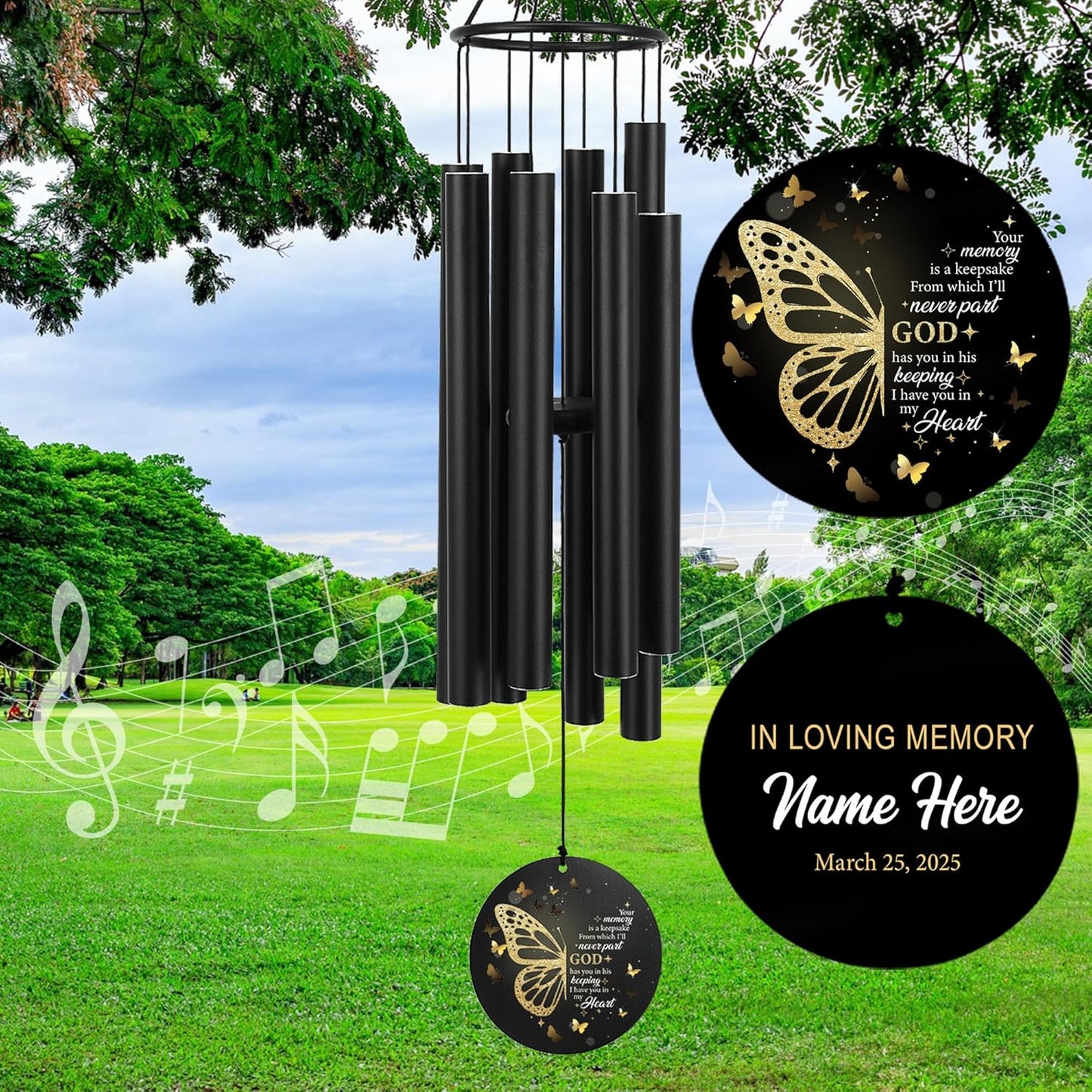 Personalized 36" Memorial Wind Chimes, Bereavement Gift to Honor a Loved One's Remembrance, Sympathy Gift for Loss of Mother Father Husband, for Outdoor Garden