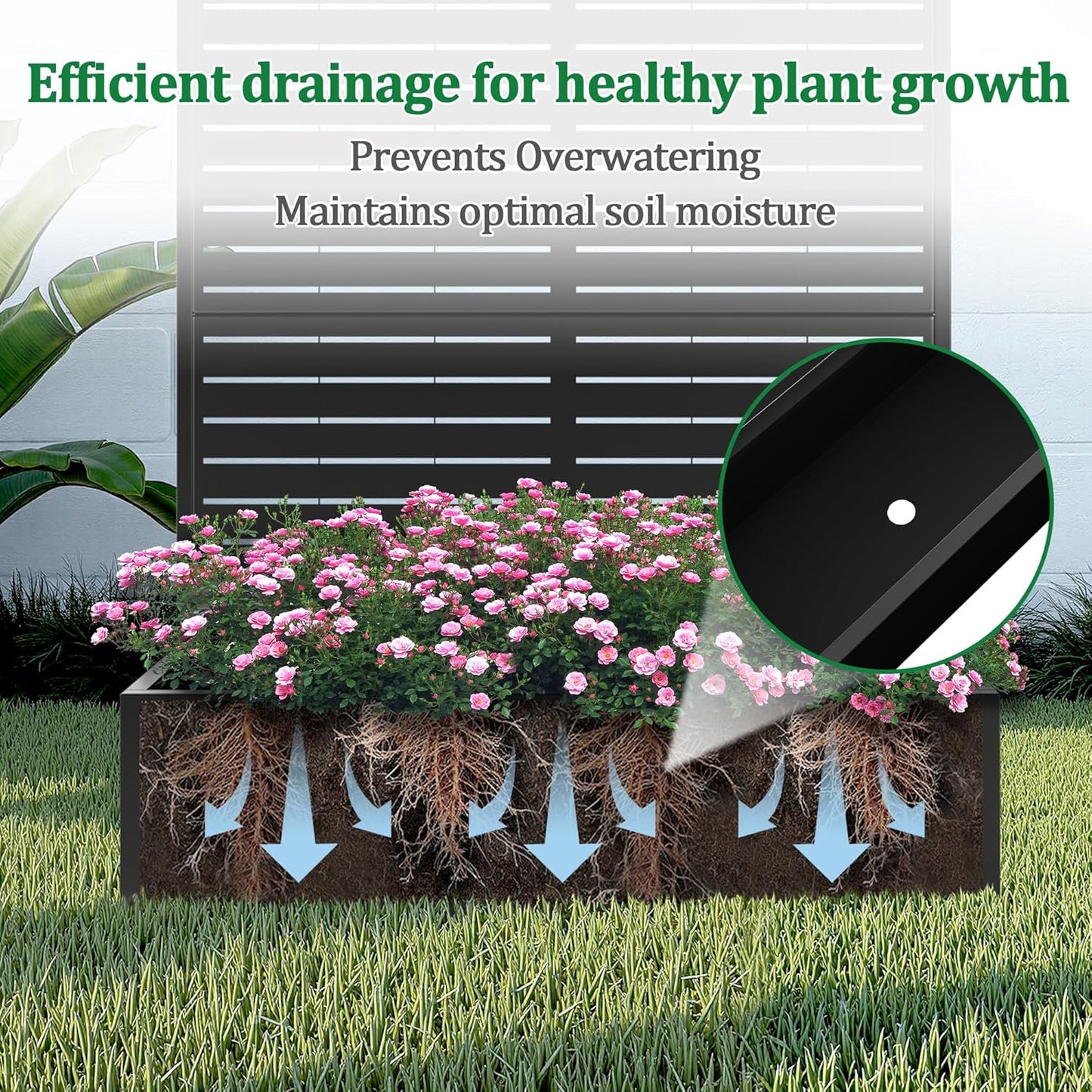 Metal Raised Garden Bed with Trellis, 2 in 1 Trellis with Planter Box & Privacy Screen for Climbing Plants, Vine, Outdoor Standing Flower Beds with Drainage Holes, 47" L x 17" W x 71" H, Black