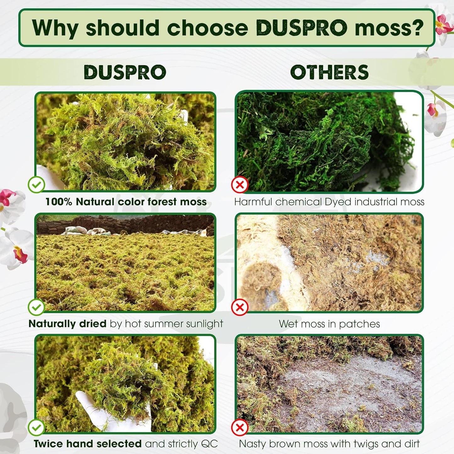 DUSPRO Big Bag Dried Forest Moss for Plant Propagation Sphagnum Moss Bulk for Orchid Repotting Mix Organic Soil Medium Bale Premium Hand Selected (5 LBS)