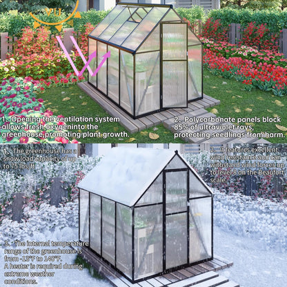 CQZY 8x14 FT Greenhouse for Outdoors,Walk-in Greenhouse for Outdoors,Dark Gray