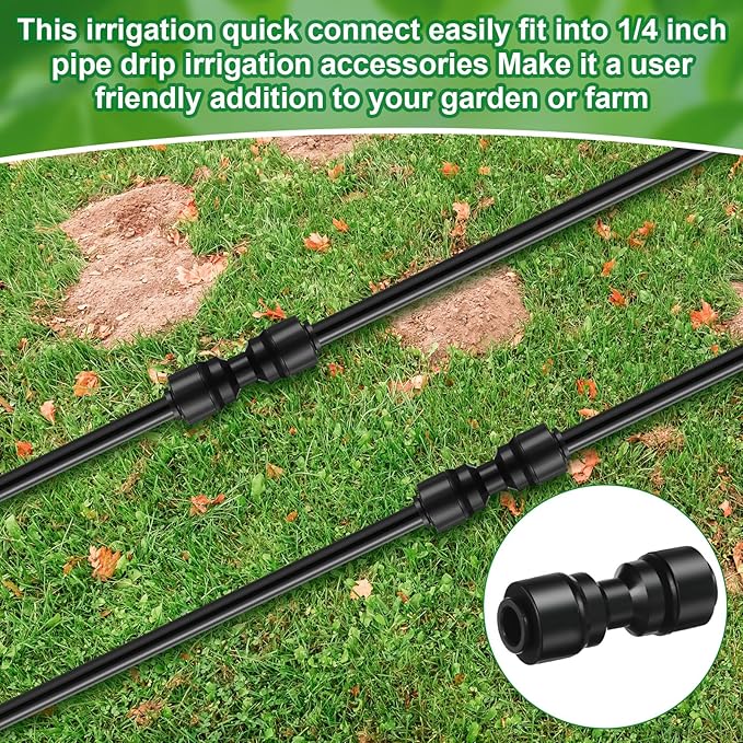 30 Pcs 1/4" Drip Irrigation Tee Connectors for Tube Quick Connect Parts Fittings for 1/4 Inch(6.35mm) Irrigation Tubing or Sprinkler(Black,Two Way Connector)