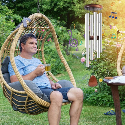 Large Aluminium Wind Chimes 37" Inches to Create a Zen Atmosphere Suitable for Outdoor, Garden, Patio Decoration, Classic Wind Chimes Suitable as A Gift for Unisex (Silver)