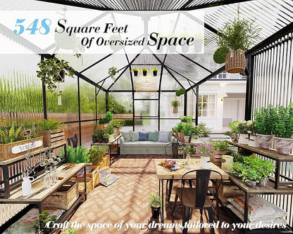 Jocisland 11x8.3x8.6 FT Polycarbonate Greenhouse- 6 FT Wall Height Outdoor Aluminum Greenhouses with 2 Ventilation and Rain Gutter, Double Doors with Hook, Walk-in Greenhouse for Backyard Garden