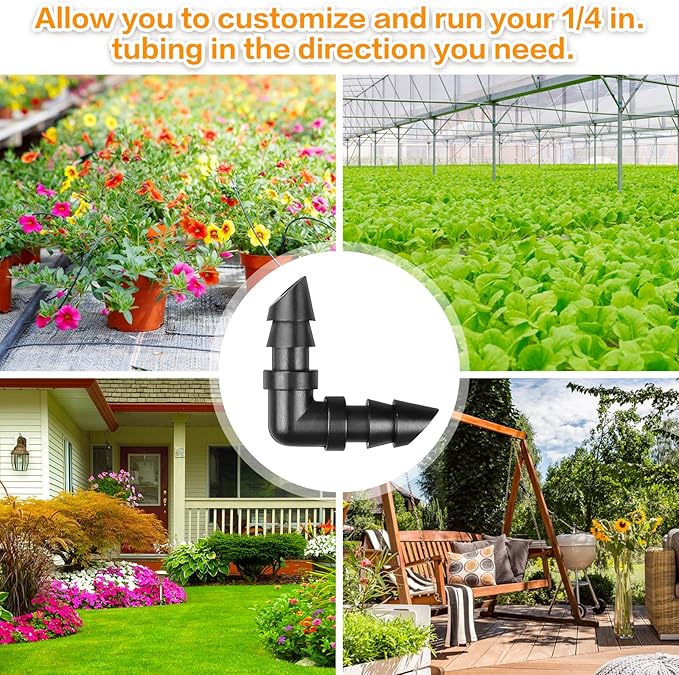 Drip Irrigation Elbow Fittings：50 Pieces Barbed Elbow Irrigation Parts with Sharp End Fits for 1/4 Inch Irrigation Tubing Drip Line Elbow Connectors for Garden Lawn Irrigation System