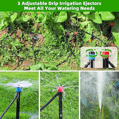 240FT DIY Automatic Drip Irrigation System Kits for Garden Plant Watering Misting System for Greenhouse Patio Lawn with Adjustable Drip Emitters 5/16" and 1/4" Irrigation Tubing Connectors Fittings