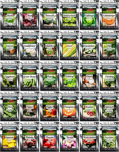 Beginner Survival Seed Vault: 20,000+ Heirloom & Non-GMO Seeds (30 Easy to Grow Varieties) by B&KM Farms