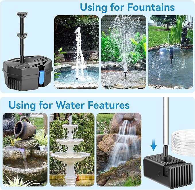 POPOSOAP Solar Fountain Pump with Pond Filter Kit Built-in 3000mAh Battery Backup, 8W Solar Water Fountain Pump, Pond Filters for Outdoor Ponds Bird Baths DIY Water Feature