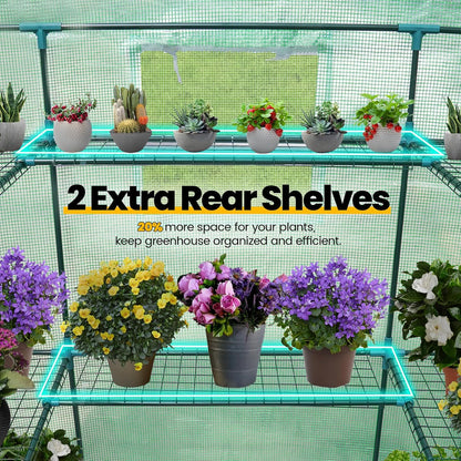 KING BIRD Premium Greenhouse for Outdoors, 84 x 56 x 77 Upgraded PE Cover & Steel Frame Walk in Hot House, w/ Zippered Screen Windows Mesh Door, 3 Tiers 20 Shelves for Outside Garden, Green