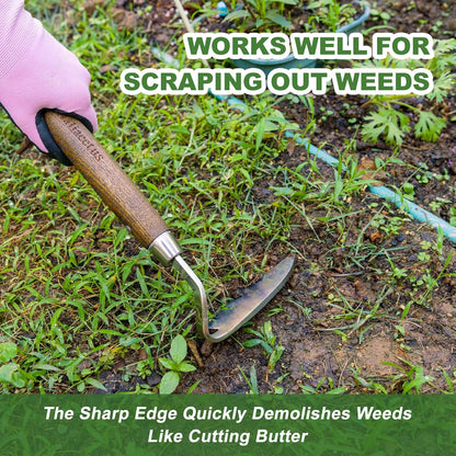 Haliaeetus Gardening Sickle Hoe, Japanese Bent Angle Weeding Sickle, Stainless Steel Weed Hoe Scraper, 13'' Gardening Hand Hoe with Ergonomic Wood Handle for Weeding, Loosening Soil and Cultivating