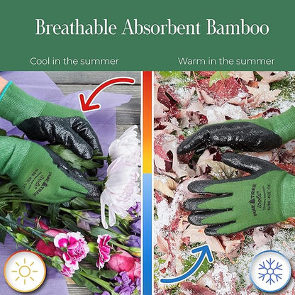 Pine Tree Tools Bamboo Gardening Gloves – Rubber Coated, Touchscreen Friendly, Breathable & Lightweight – for Men & Women