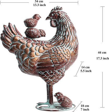 Metal Hen with Chicks Statues Yard Art, 13.5"x18" Metal Hen Chicken Figurine Decor, Vintage Outdoor Garden Statue Sculpture, Lifelike Garden Mother Hen & Baby Chick Sculptures for Chicken Lovers