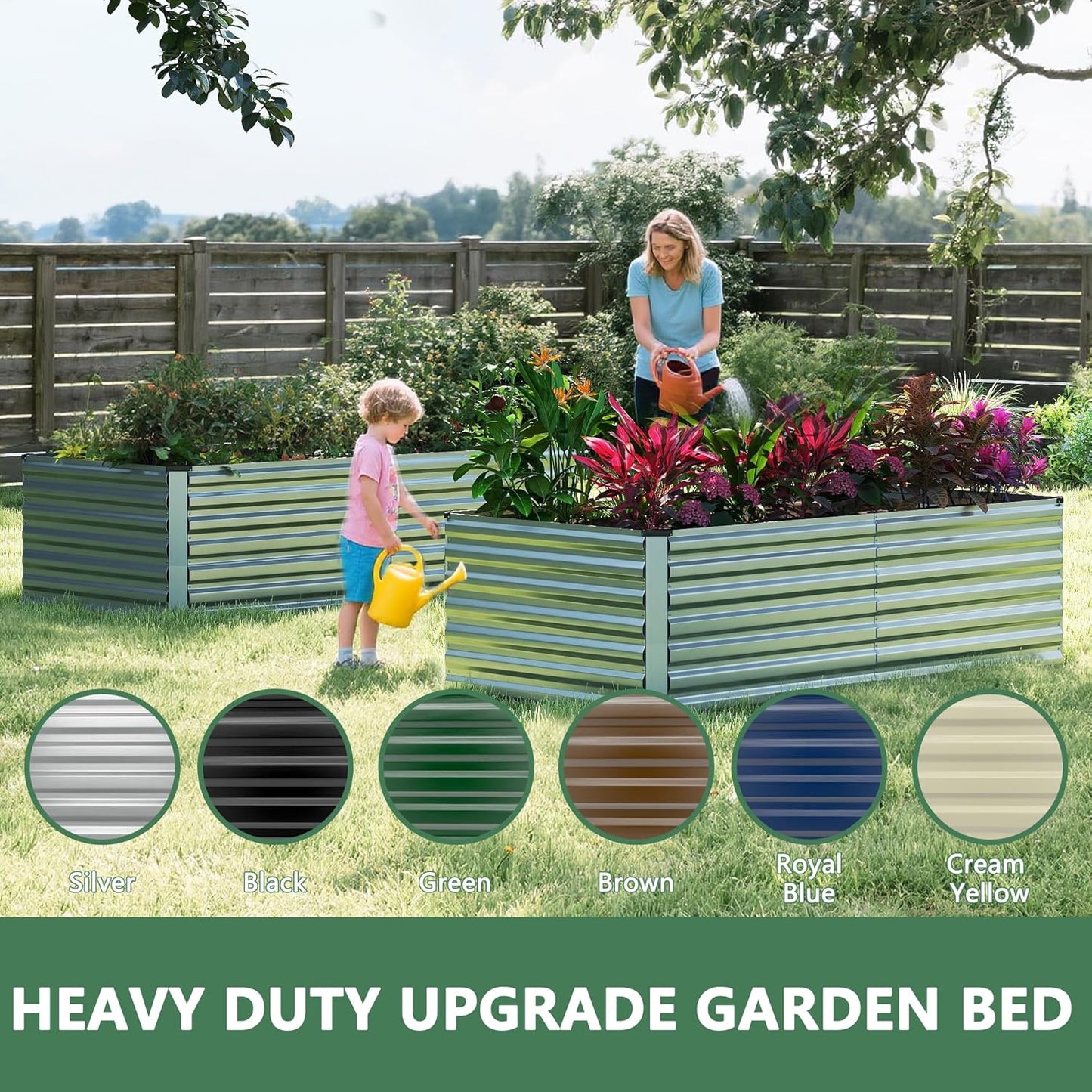 FOOWIN 2pcs 6x3x3ft Galvanized Raised Garden Bed, Planter Raised Garden Boxes Outdoor, Large Metal Raised Beds for Gardening, Garden Bed for Vegetables, Flowers, Herb, Silver