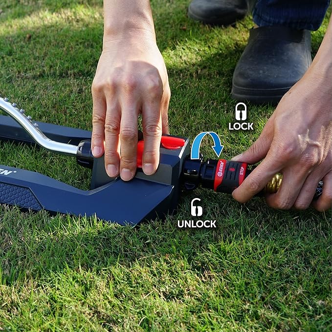 Eden 94106 Turbo Oscillating Sprinkler, Covers Up to 4,000 sq. ft., 18 Precision Nozzles, Weighted Base, Adjustable Range, Flow Control Knob, Quick Connect Bundle, Black, Silver, Red