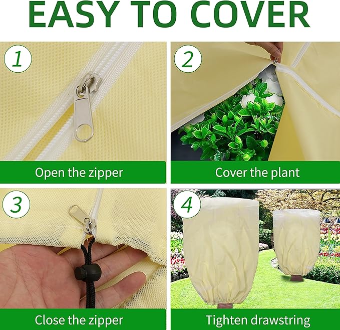 TCBWFY 95x80 Inch Huge Plant Covers Freeze Protection Frost Cloth for Outdoor Plants,2.82oz/yd² Thickened Winter Tree Covers with Zipper Drawstring,4 Pack Frost Blanket from Wind,Pest and Animal