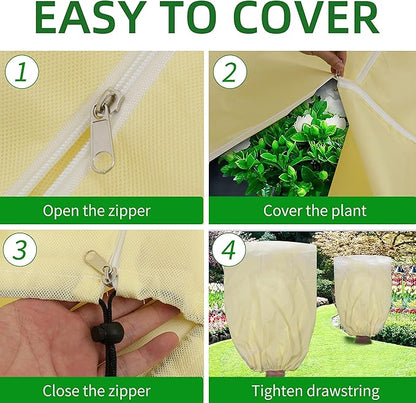 TCBWFY 95x80 Inch Huge Plant Covers Freeze Protection Frost Cloth for Outdoor Plants,2.82oz/yd² Thickened Winter Tree Covers with Zipper Drawstring,4 Pack Frost Blanket from Wind,Pest and Animal