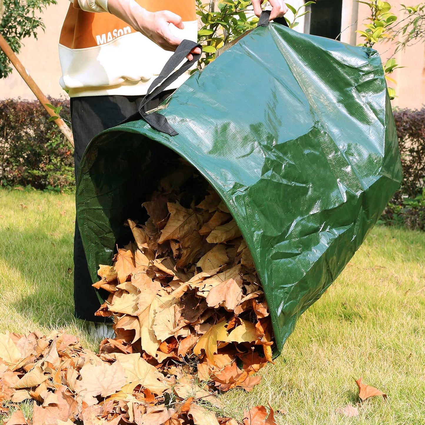 Gardzen 2-Pack 53 Gallon Dustpan-Type Yard Waste Bags, Reusable Heavy Duty Collapsible Garden Leaf Bags, Stand-Up Yard Waste Bin for Leaves, Lawn Debris & Grass Clippings, PE Material