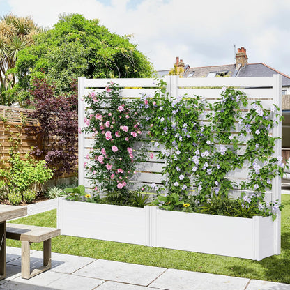 Casaphoria Raised Garden Bed with Trellis, 71"x47"x12" Planter Box with Open Bottom for Gardening Vegetables & Vines and Climbing Plants, White