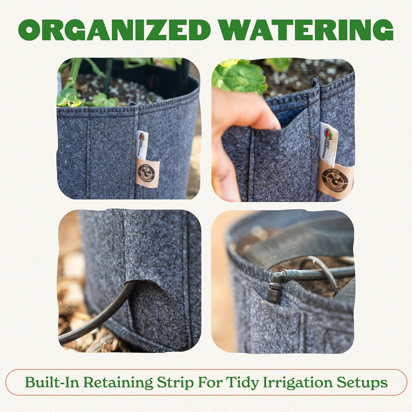 Epic Gardening 5 Pack 5 Gallon Grow Bags with Handles (Unlined) - Heavy Duty Fabric Pots for Vegetables, Herbs & Flowers - Breathable Cloth Planters for Indoor & Outdoor Gardening, Moisture Retaining