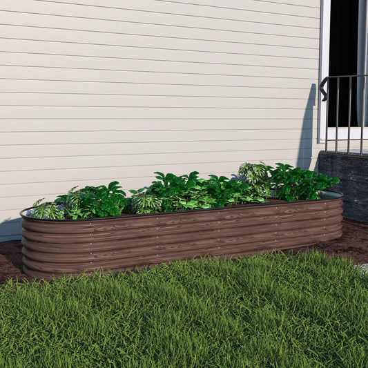 MUPATER 8x2FT Metal Galvanized Raised Garden Bed, 17''H Premium Wood Grain Raised Garden Bed Outdoor for Plants Flowers, 9-in-1 Galvanized Metal Planter Box, Rustic