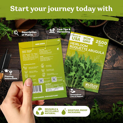 KVITER 2500 Roquette Arugula Seeds (Diplotaxis tenuifolia) - Arugula Fresh Organic & Non GMO Perennial Seed, Wild/Wall Rocket - Heirloom Herb Seeds for Planting in Outdoor & Indoor Garden