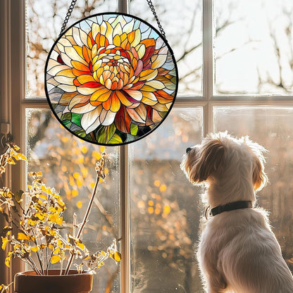 Stained Glass Window Hanging - Chrysanthemum Suncatcher for Doors Garden Patio Birth Flowers Sun Catchers Decor Christmas Mother's Day Birthday Gifts for Women Men Mom Nana Friend 9.8 in