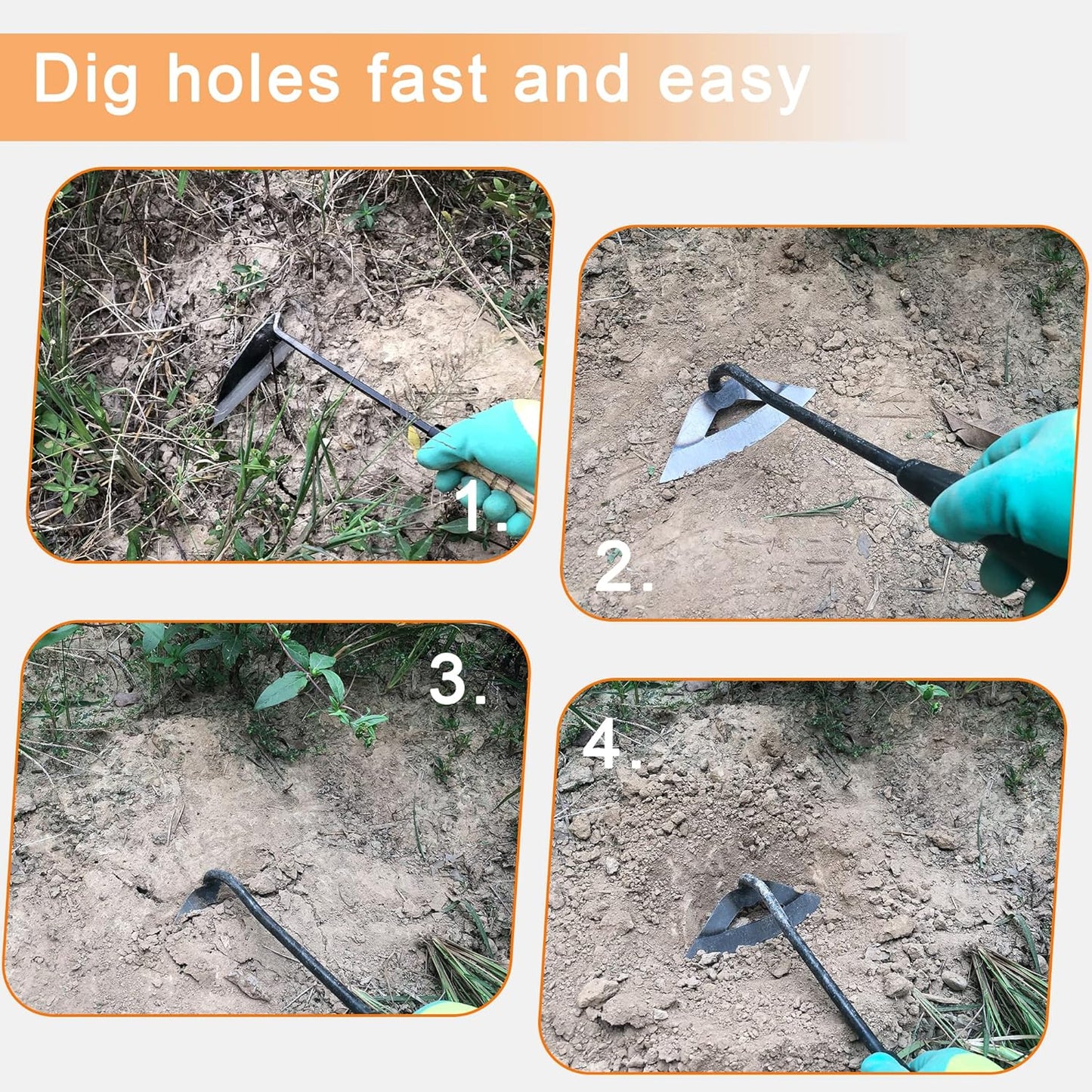 Pack of Gardening Tools Weeding Tool and Garden Hoe Weed Removal Tool with Blade Quick Weeder and Gardening Gloves (Hollow Hoe + Weeding Sickle)