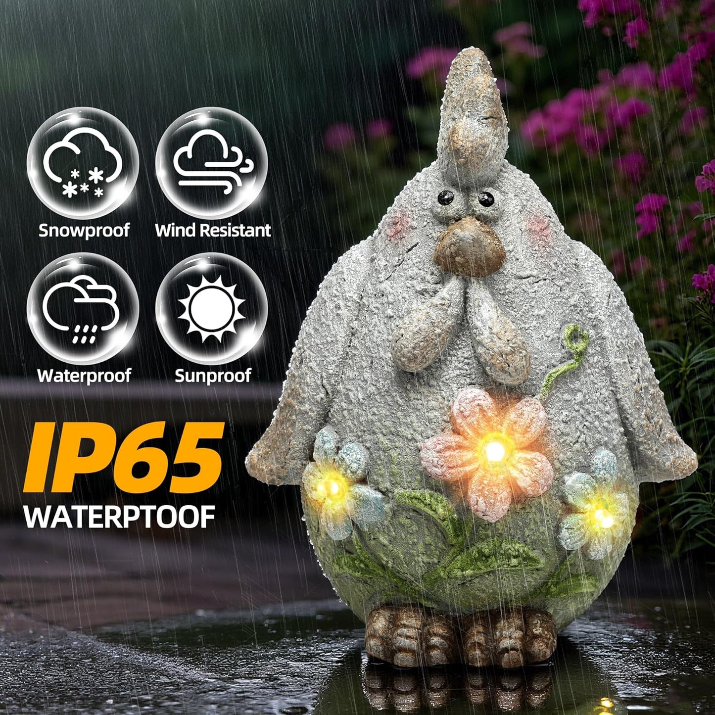 Solar Chicken Garden Statue with LED Lights for Outdoor Decoration,Chicken Statue Sculpture Yard Decorations, Outdoor Animal Figurine Gifts for Garden Patio Lawn Backyard Farmhouse