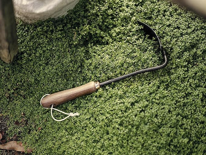 Barebones Square Hand Hoe - Garden Hoe for Weeding with a Long Handle - Japanese Gardening Tool, Sickle Garden Tool (Black/Walnut)