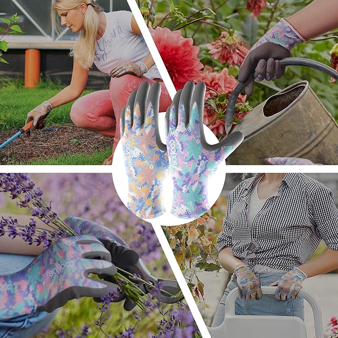 COOLJOB 2 Pairs Colorful Gardening Gloves for Women Ladies, Breathable Rubber Coated for Yard Garden, Outdoor Indoor Protective Work, Small Size, Varied Colors