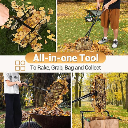 CAROD Leaf Grabber Rake with Long Handle, Lightweight Metal Leaves Rakes, Leaf Collector for Gardening, Leaf and Grass Picker Upper, Efficient and Labor-Saving Yard Rake Leaf Grabber No Bending Over