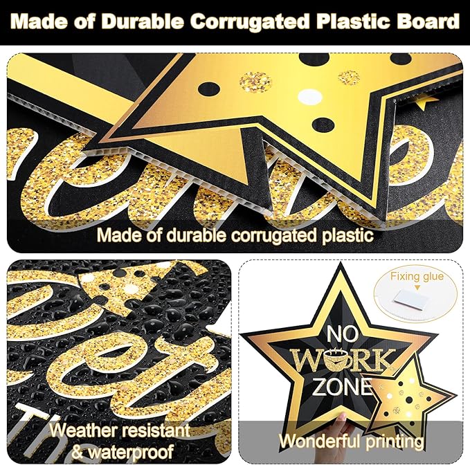 Yulejo 8 Pieces Retirement Yard Sign Decorations Happy Retirement Yard Signs Retirement Lawn Sign with Stakes for Outdoor Retirement Party Supplies 16inch (Black and Gold)