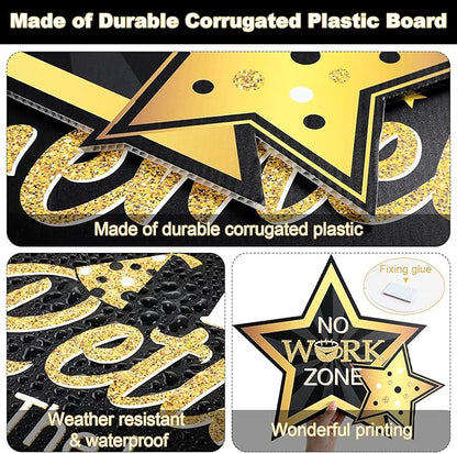 Yulejo 8 Pieces Retirement Yard Sign Decorations Happy Retirement Yard Signs Retirement Lawn Sign with Stakes for Outdoor Retirement Party Supplies 16inch (Black and Gold)